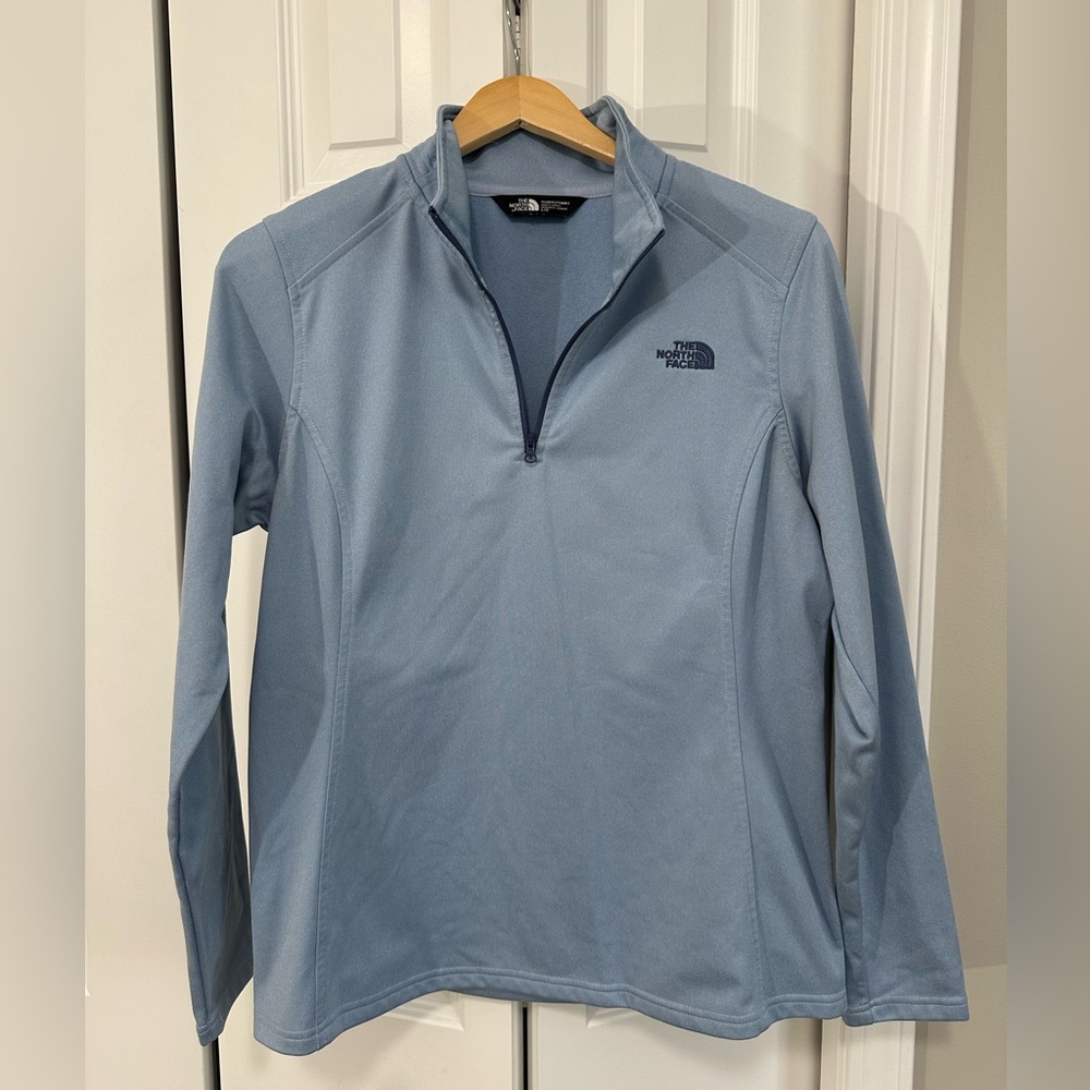 The North Face light blue three quarter zip size large